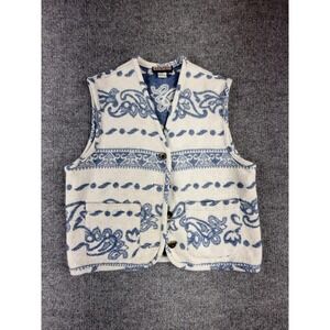 Memphis Sweater Vest Mens Medium White Blue Floral Knit Button Pockets Casual